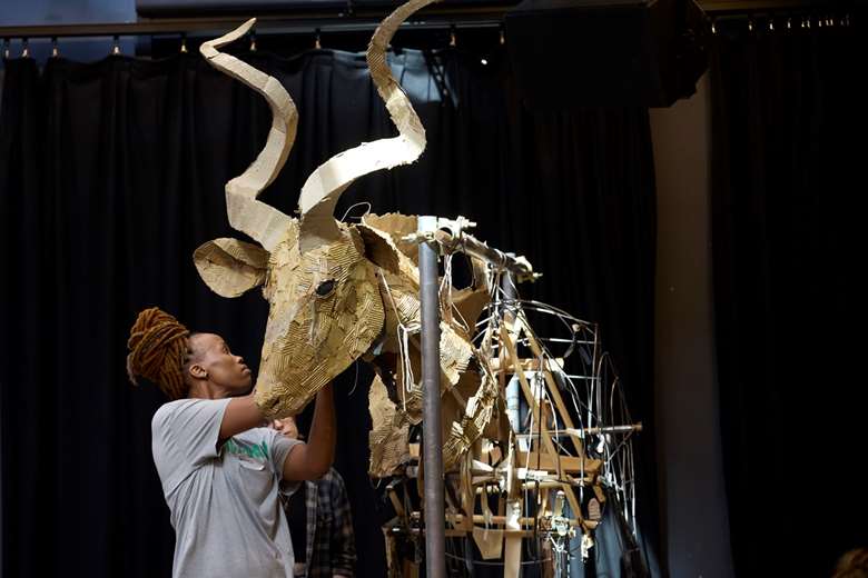 Over 70 life-sized puppet animals will open the festival, passing through Manchester on their 20,000km journey from the Congo basin to the Arctic Circle to depict the displacement caused by climate change © David Levene