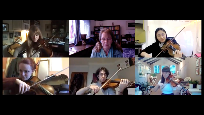 Violinists take part in a one-minute challenge