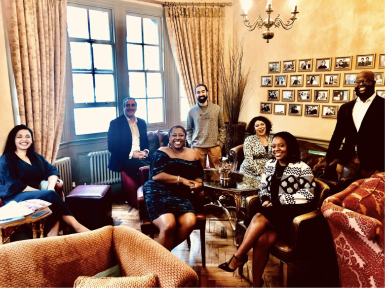 Opera Mentoring Programme 2020 participants on set for the Digital Legacy and Hope Concert From Left to Right: Melody Comton, David Padua, Alison Buchanan (Artistic Director of Pegasus Opera Company and Mentor on the Opera Mentoring Programme),