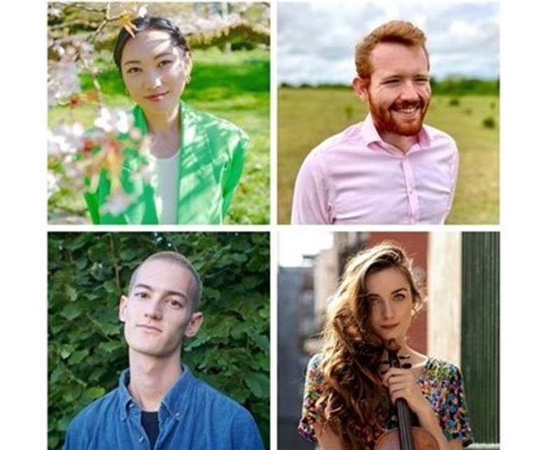 NYCGB 2022 Composers, clockwise from top left, Sun Keting, Thomas Metcalf, Claire Victoria Roberts and Ben Nobuto