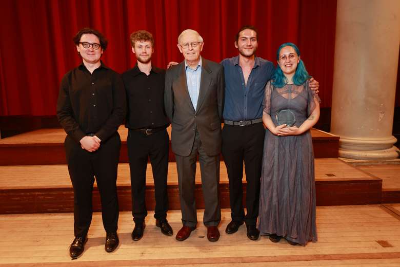 Competition winners The Meridian Guitar Quartet with Carne Trust Trustee Philip Carne ©JK Photography
