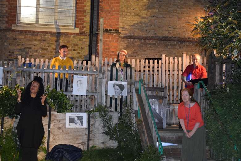 Lauren Lister (bottom left) performs alongside Electric Voice Theatre at Stroud Festival 2021