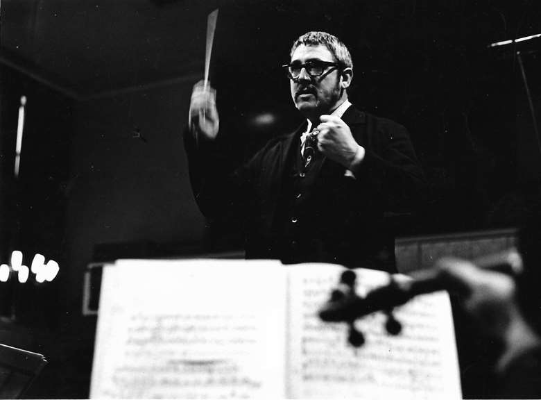 Leonard Salzedo conducting the recording of 'Spanish Fiesta' Spanish music including his own 'Divertimento Espanol' 3 (Image courtesy of Caroline Salzedo)