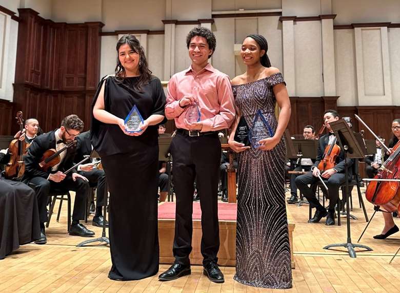 (Left to right) Second prize winner Alejandra Switala; third prize winner Dillon Scott and first prize winner Njioma Chinyere Grievous (Image courtesy of the Sphinx Competition)
