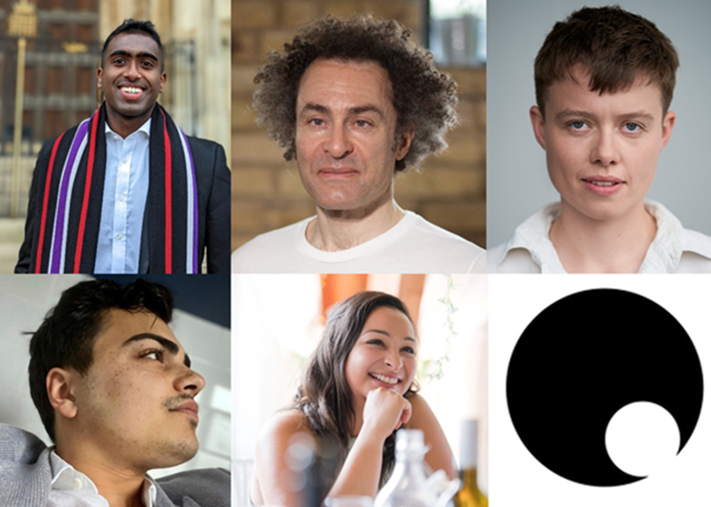 Clockwise from top left: Vox Urban choir members Binath Philomin, Dan Ludford-Thomas, Hester Dart, Sophie Taylor Denton and Miles Dahan (Images courtesy of Vox Urbane)