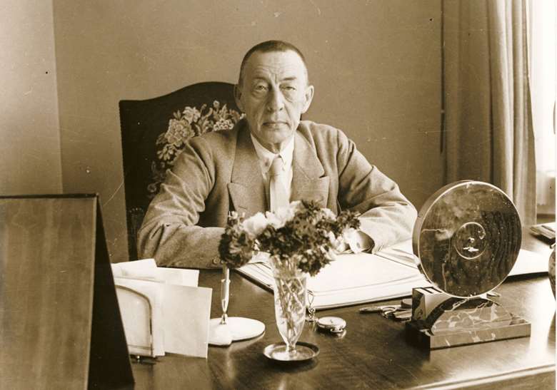 Rachmaninoff in his studio in Villa Senar, the idyllic home that Sergei Rachmaninoff and his wife Natalya built by the shores of Lake Lucerne between 1931 and 1933