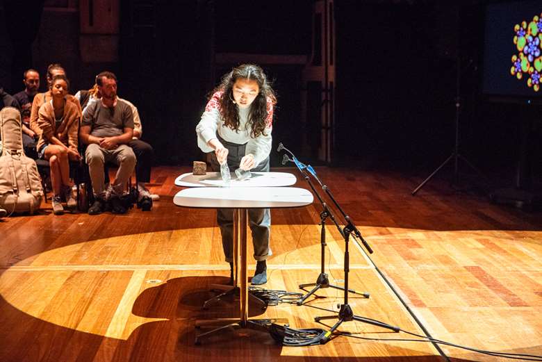 Susanne Xin performs at Refugee Week 2022's Artists Scratch Showcase presented by Awate, Counterpoints Arts, Southbank Centre and TekstLab (Image courtesy of the MU)