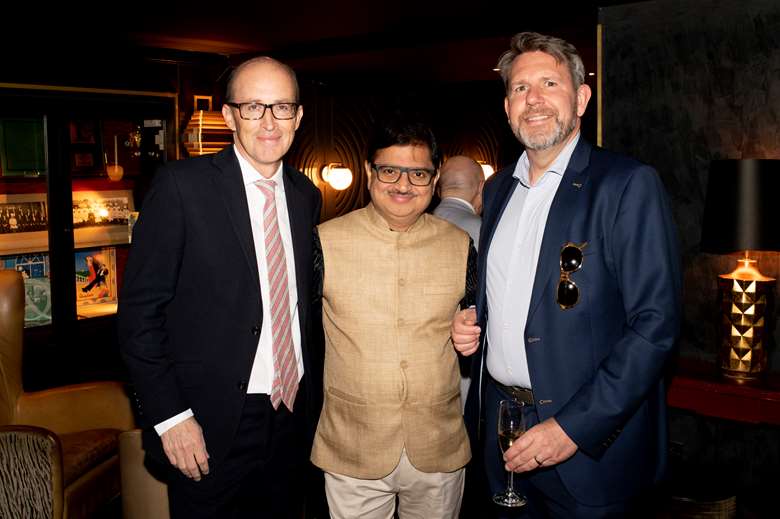 PPL CEO Peter Leathem with ISAMRA CEO Sanjay Tandon and PPL’s director of international Laurence Oxenbury (Image courtesy of PPL)