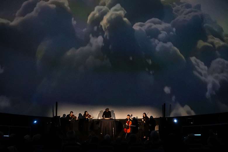 The Players presented their CANCELED program, focusing on the cancelation of science and thought, in the planetarium of the Houston Museum of Natural Science