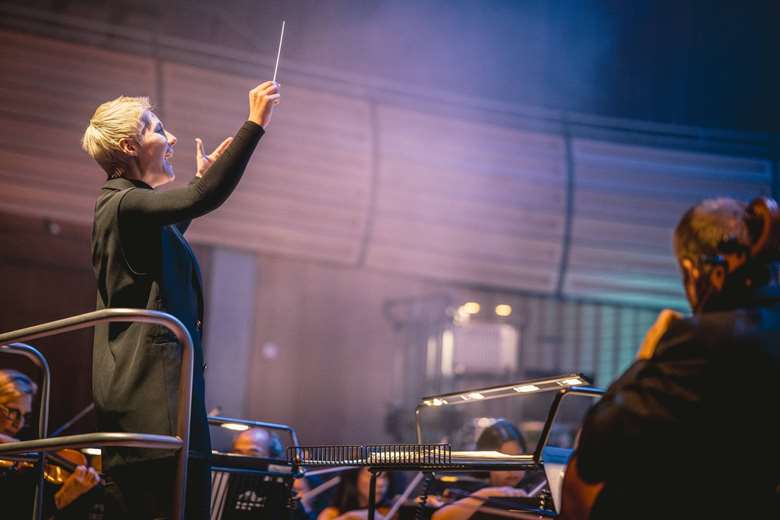 Slorach made her BBC Proms debut with the RNS at The Glasshouse in July 2024, leading the Fantasy, Myths and Legends prom ©TyneSight Photographic Services